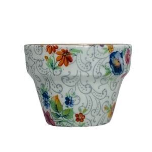 Orlibe LIMOGES Miniature Flowerpot 1.5" x 2" Multicolor Gold Mini Floral Pot EUC